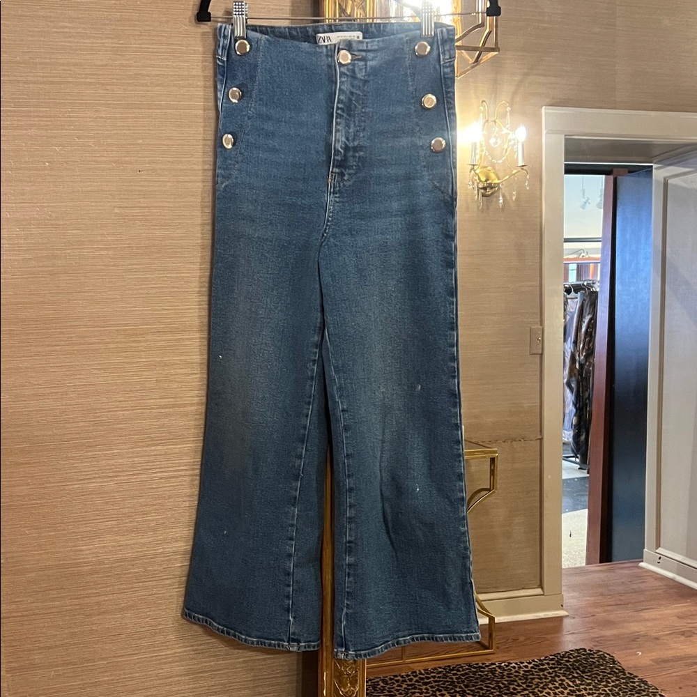 Zara Blue Flare Wide Leg Jeans